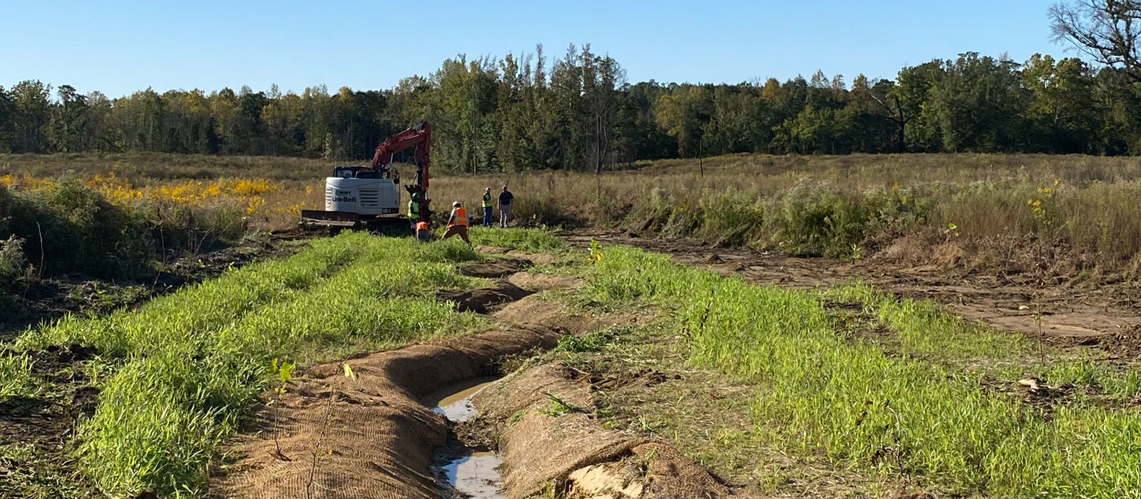 Mitigation Employees Working With Heavy Equipment At Buck Creek Mitigation Site